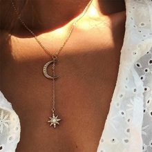 1 Pcs Exquisite Moon Star Crystal Pendant Gold Silver Color Long Necklace Women Simple Temperament Jewelry   Female Necklace Set 2024 - buy cheap