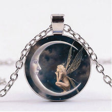 New Fashion Fairy on the Moon Photo Cabochon Glass Chain Pendant Necklace Jewelry Women Gift Wholesale 2024 - buy cheap