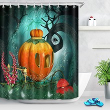 LB Sonhador Mágico Halloween Pumpkin Carriage E Assustador Árvores Tecido Banheiro Cortina de Chuveiro À Prova D' Água Para Crianças Banheira Decor 2024 - compre barato