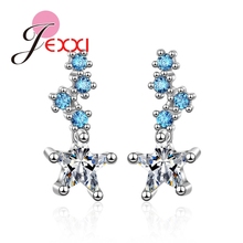 European Style Star Blue Snowflake 925 Sterling Silver Earrings Stud With Clear Cubic Zirconia Crystal For Female Hot Sale 2024 - buy cheap