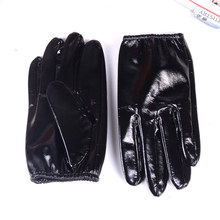 Men's 100% Real Leather Shiny Black Patent Leather Unlined shrink Wrist Police Tactical Short GLOVES 2024 - buy cheap