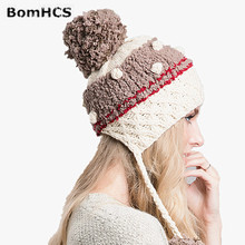 BomHCS Women's Fashion Winter Warm Crochet Doug Mosaic Beanie Handmade Ear Muff Knitted Hat Ski Outdoor Cap 2024 - buy cheap