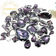 58pcs 10shapes 25sizes Mix Deep Purple shape and sizes Glass Crystal rhinestones silvery bottom DIY Clothing accessories 2024 - buy cheap