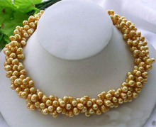 4Rows 6-7mm 20inches Yellow Rice Freshwater Cultured Pearl Necklace,Flower Clasp,Perfect Women Chirstmas Gift  Pearl Jewellery 2024 - buy cheap