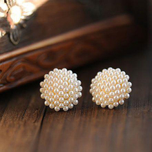 Women's Korean Style Fashion Cut Round Small Grain Simulated Pearl Stud Earrings For Women New Hot Sale Jewelry Wholesale 2024 - buy cheap