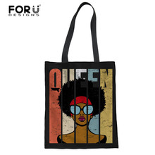 FORUDESIGNS Women Handbags Canvas Tote Bags Reusable Queen African Women Shopping Bag Eco Foldable African princess Shoulder Bag 2024 - buy cheap