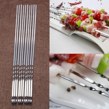 10 Pcs Stainless Steel Flat Meat Skewers For Outdoor BBQ Barbecue 2024 - buy cheap