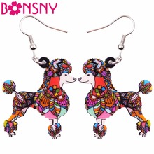 Bonsny Acrylic Poodle Dog Pattern Earrings Drop Dangle Long Big Novelty Animal Jewelry For Women Girls Gift Party Decoration New 2024 - buy cheap