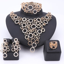 Contas africanas conjuntos de jóias de casamento feminino dubai cor de ouro colar de cristal moda anel de noiva pulseira brincos acessórios 2024 - compre barato