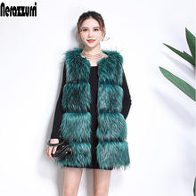 Nerazzurri Faux Fur vest women sleeveless jacket striped high quality women fashion 2019 winter fox fur gilet plus size 5xl 6xl 2024 - buy cheap