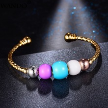 Wando  1pcs Baby Bangles Girls  Lovely Gold Color Charm Beads Bracelet Three-color round beads Bracelet For Children jewelry 2024 - buy cheap