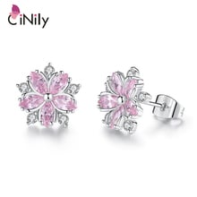 CiNily  Flora Stud Earrings Silver Plated Pink Lilac CZ Crystal Stone Flower Blossom Snowflake Earring Jewelry Girls Women 2024 - buy cheap