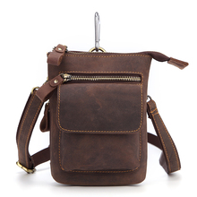 Retro Crazy Horse Leather Phone Camera Bag Outdoor Wear Belt Small Waist Bag Cowhide Leather purse Men's Shoulder Messenger Bag 2024 - buy cheap