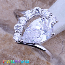 Glamurosa-anillo Chapado en plata de Circonia cúbica, color blanco, tamaño 6 / 7 / 8 / 9 D264 2024 - compra barato