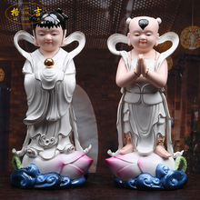 A pair -Wholesale Buddha figure HOME SHOP Propitious FENG SHUI GUANYIN TONGZI maidens JIN TONG YU NV color Ceramic statue 2024 - buy cheap