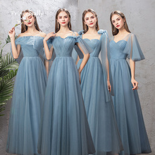 New Dusty Blue Bridesmaid Dresses Long Elegant Mismatched Formal Prom Dress For Farm Simple Gown Party Wedding Vestido Longo 2024 - buy cheap
