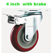4 inch ,red PVC wheels/casters,Industrial casters，Trolleys wheel with brake,fixed shaft,Wearable,mute,Bear 95kg 2024 - buy cheap