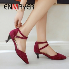 ENMAYER 2019 Women  Basic  Med Thin Heels Zapatos De Mujer Women Shoes Pointed Toe Office & Career Solid Shoes Size 34-43 LY1858 2024 - buy cheap