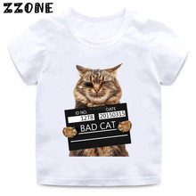 Kids Bad Cat Pattern Funny T shirt Boys/Girls Summer Short Sleeve Clothes Baby Cute Animal Print Casual T-shirt,ooo2206 2024 - buy cheap