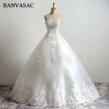 BANVASAC 2017 New Elegant Embroidery Strapless Wedding Dresses Sleeveless Crystals Satin Lace Bridal Ball Gowns 2024 - buy cheap