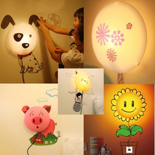 Adesivo de parede 3d moderno e criativo, faça você mesmo, adesivo de parede com luz led noturna, lâmpada de parede para crianças, girassol dpressão porco rosa