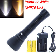 Super brilhante xhp70 led luz amarela ou branca 4000 lumens mergulho lanterna tática 26650 tocha subaquática 100m à prova dwaterproof água 2024 - compre barato