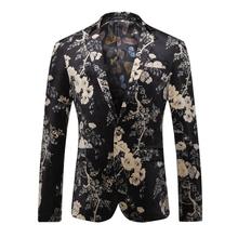 Blazer masculino estampado floral de manga comprida, blazer slim fit 2019 de boa qualidade plus size 2024 - compre barato