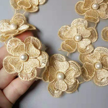 10PCS Gold Pearl Flower DIY Soluble Wedding Lace Lace Trim Knitting Embroidered Handmade Patchwork Ribbon Sewing Craft 4.5CM 2024 - buy cheap