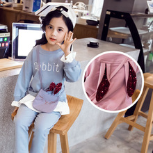 Two-piece Suit with Hooded Rabbit Ears Sports Sweater Set for Girls Korean Long-sleeved Girls Suit Letter Ptint Suit with Bags 2024 - buy cheap