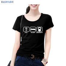 Eat Sleep T Shirt Summer Style Women Short Sleeve Cotton Funny Woman T-shirts Female Clothings EUU-181 2024 - buy cheap