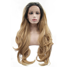 Sylvia peruca com cabelos sintéticos feminina, peruca loira lace frontal com onda natural, raízes escuras, fibra resistente ao calor, cabelo ombré 2024 - compre barato