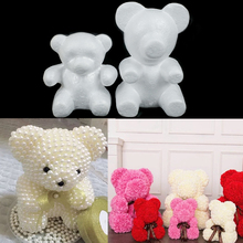 Urso com toque visual, espuma de isopor, urso de rosa branco, bolas de artesanato, flores artificiais, decoração de festa diy 2024 - compre barato