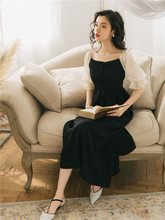 2019 new fashion women's dresses Summer French Vintage High Waist Off Shoulder slash neck  Dress 2024 - buy cheap