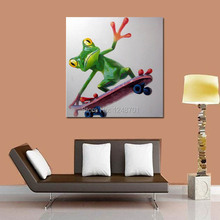 Modern cartoon wall art Skater Frog Oil Painting on Canvas - 100% Hand Made 2024 - buy cheap