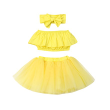 3PCS Toddler Kids Baby Girl Outfits Clothes Sets Yellow Sleeveless Vest Tops+ Tutu Skirt+Headband Set 2024 - buy cheap