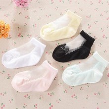 10pc=5pairs/lot Summer Kids Baby Girls Crystal Socks Breathable Socks Pure Color Ultra Mesh Suit 0-2 Year 2024 - buy cheap
