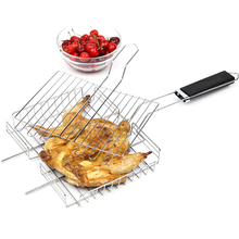 Grilling Basket Folding Non-stick Barbecue Tool Stainless Steel Vegetable Shelf Wooden Handle Roast Chicken Meat BBQ Tool 1pcs 2024 - buy cheap