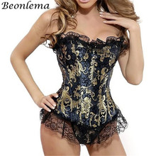 Beonlema espartilhos de cintura azul, tops dourados florais, top corsage preto, busto sexy de renda preta, para festas, roupas de clube plus 6xl 2024 - compre barato