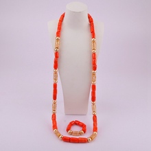 Moda laranja nigeriano casamento africano coral contas conjunto de jóias para o noivo cjs11 2024 - compre barato