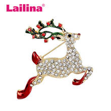 50pcs/lot Rhinestone Pretty Christmas Deer Brooch Crystal Reindeer Brooch Pin 2024 - buy cheap