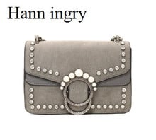 HANN INGRY Lady Square High-quality Handbag Fashion Matte PU Pearl Decorative Chain Buckle Transverse Body Messenger bag H264D 2024 - buy cheap