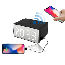 Design moderno digital led despertador com carregador sem fio do agregado familiar bluetooth alto-falante relógio de mesa espelho led relógio 2024 - compre barato