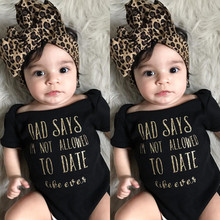 Fashion Kids Baby Girl Clothes Off Shoulder Summer Letter Print Short Sleeve Bodysuit + Leopard Headband Casual set 2024 - buy cheap
