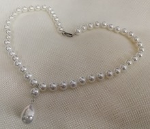 Mulher colar de jóias 12mm branco grande bola redonda beads natural Shell pérola AAA waterdrop pingente de presente 2024 - compre barato