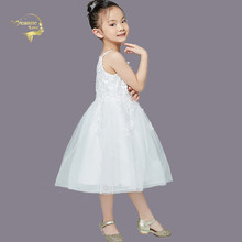 Ivory Baby Girls Pageant Dresses Straps A Line Tea Length Tulle Lace Child Kids Flower Girls Dresses Princess Clothing Mariage 2024 - buy cheap