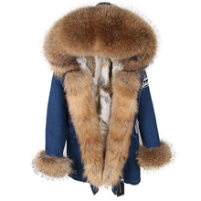 maomaokoing New Real Fox Fur denim  Coats Winter Jacket Women Parkas  Hooded Real Rabbit Fur Liner Women's jacket 2024 - buy cheap