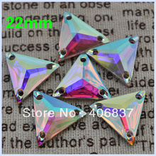 Free Shipping, 50pcs/Lot, 22mm Crystal AB / Clear AB sew on Tri-angle flat back resin sew on stones 2024 - buy cheap