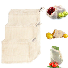 1 bolsa reutilizable de algodón para verduras, frutas y vegetales de almacenamiento de bolsas de malla, lavable a máquina, de 3 tamaños 2024 - compra barato