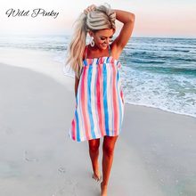 Vestido wildpinky sem mangas verão, vestidos de praia boho femininos, vestido casual listrado estampado a-line, mini vestido de festa 2020 2024 - compre barato