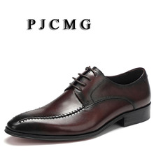 PJCMG-zapatos de vestir con cordones para hombre, calzado Formal de piel auténtica, Oxford, con punta en pico, color negro/rojo 2024 - compra barato